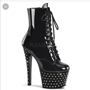 Black rhinestone pleaser boots
